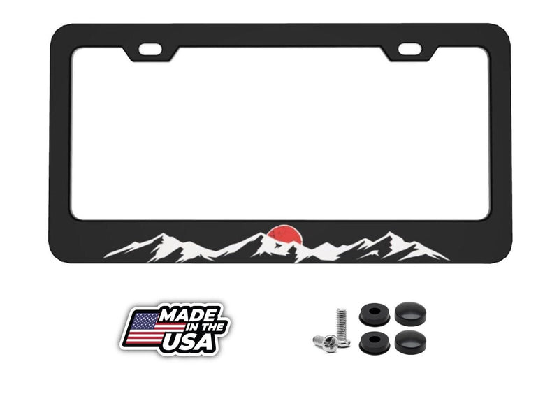 Mountains Sunset Black Stainless Steel License Plate Frame Including Hardware