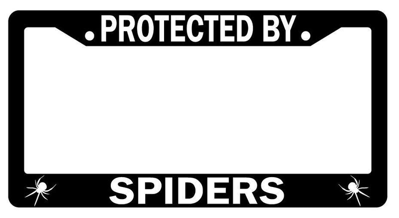 Protected By For Spiders Black Plastic License Plate Frame  Mod-GRAPH9856236-1985