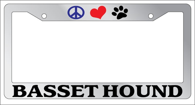 Chrome License Plate Frame Peace Love Paw Basset Hound Auto Accessory 267  Mod-GRAPH9856236-4872