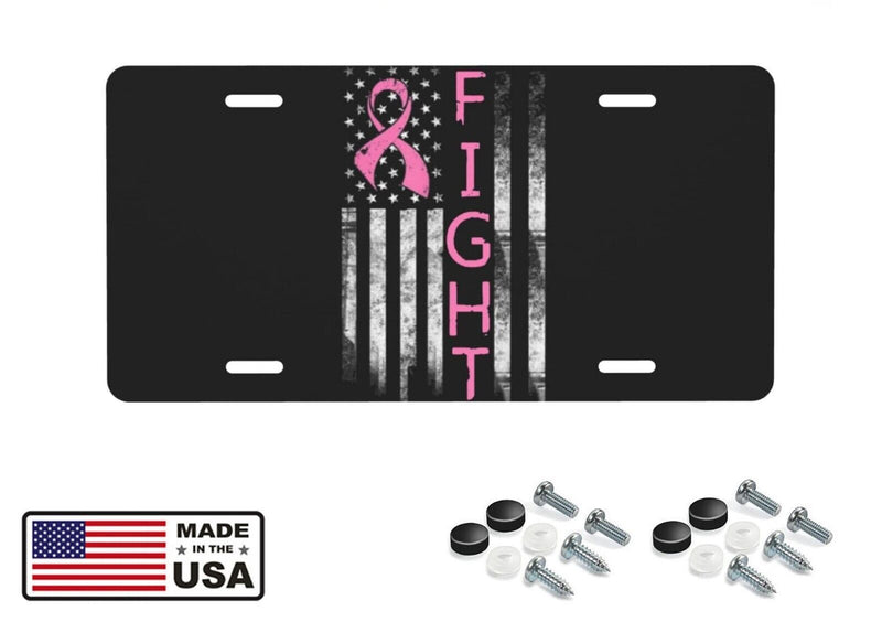 American Flag Breast Cancer Pink Ribbon Awareness Aluminum License Plate