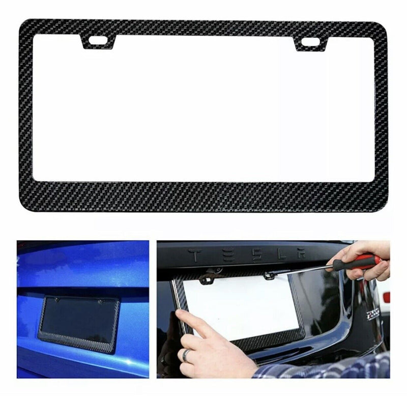 Real 100% Carbon Fiber License Plate Frame Cover Orignal 3K With Free Caps v2