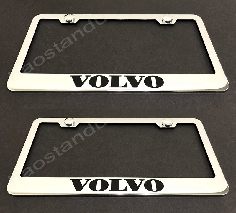 2x VOLVO STAINLESS Chrome License Plate Frame w/screw Caps