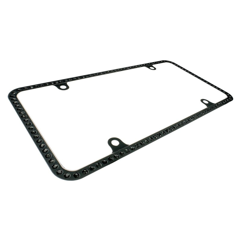Swarovski Black Crystal Bling Slim license plate frame Inlay Black Frame