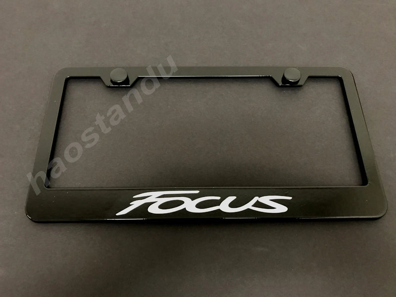 1x FOCUS BLACK Stainless Metal License Plate Frame +Screw Caps(Style 2011-2018)*