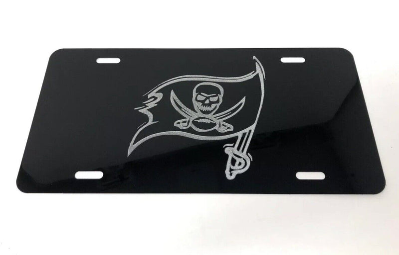 Tampa bay Buccaneers New Car Tag Diamond Etched on Black Aluminum License Plate