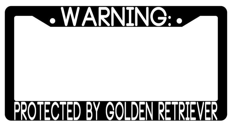 Warning Protected By Golden Retriever Black Plastic License Plate Frame Auto  Mod-GRAPH9856236-3491