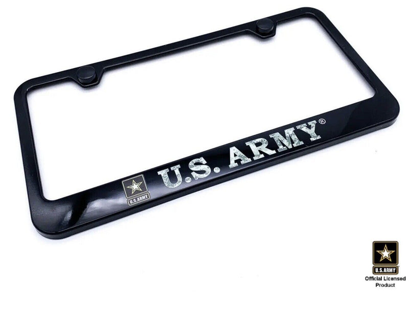 Black Plastic License Plate Frame w/ Digital Camo United States "US Army" Script