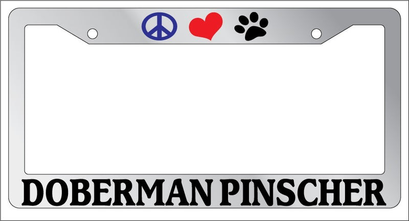 Chrome License Plate Frame Peace Love Paw Doberman Pinscher Auto Accessory 378  Mod-GRAPH9856236-4870