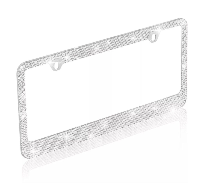 Metal Silver Crystal Bling Style License Plate Frame Universal Fit