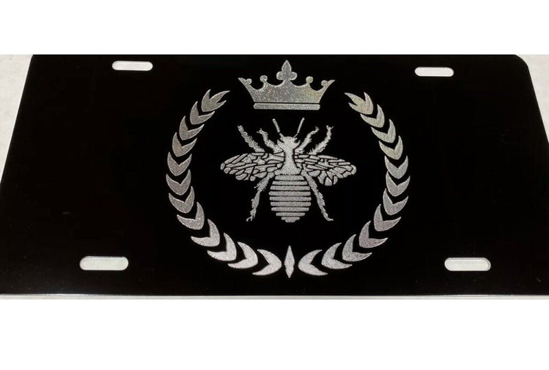Queen Bee Car Tag Engraved Etched on Gloss Black Aluminum License Plate GIFT v2