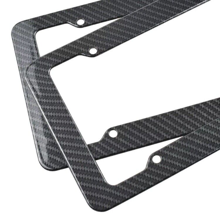 2pc Car Auto Plastic Carbon Fiber License Plate Holder Frame Universal Black Set