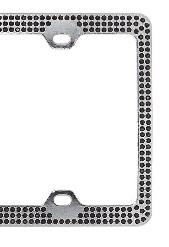 Crystal Black Rhinestone Bling 3 Row Metal Car License Plate Frame w/ Caps