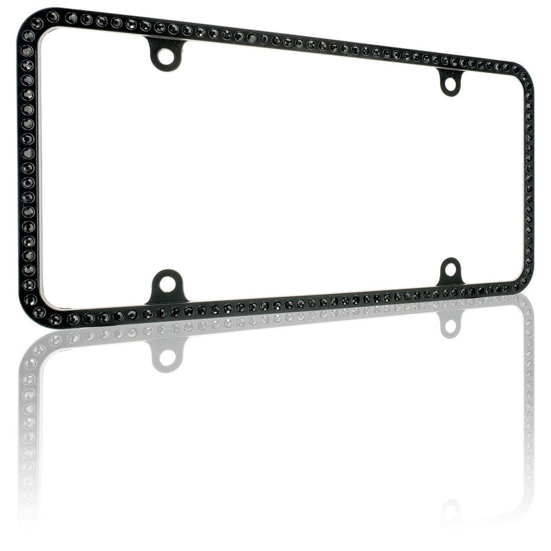 Swarovski Black Crystal Bling Slim license plate frame Inlay Black Frame