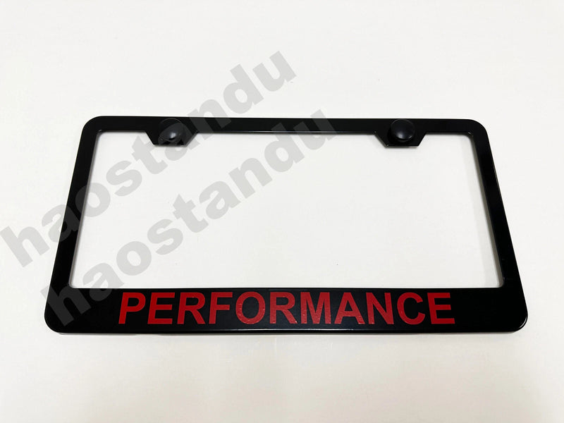 1x Performance BLACK Stainless Metal License Plate Frame + Screw Caps (red)