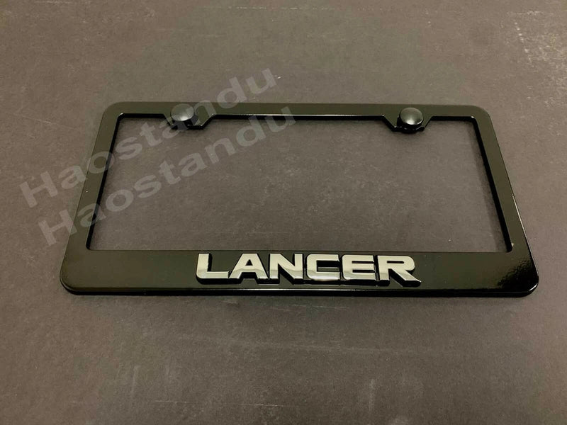 1x LANCER 3D Emblem BLACK Stainless License Plate Frame RUST FREE + Screw Cap