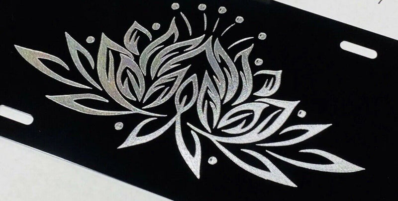 Lotus Flower Diamond Etched Engraved License Plate Car Tag Gift
