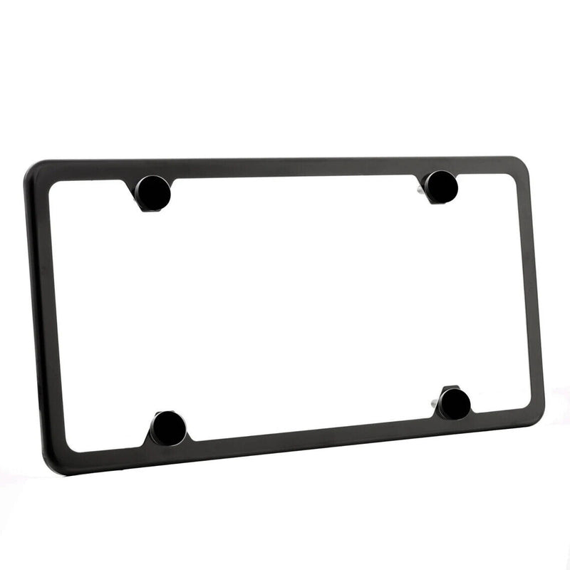 Powder Coated Matte Black Stainless Steel License Plate Frame w/ Screw Caps