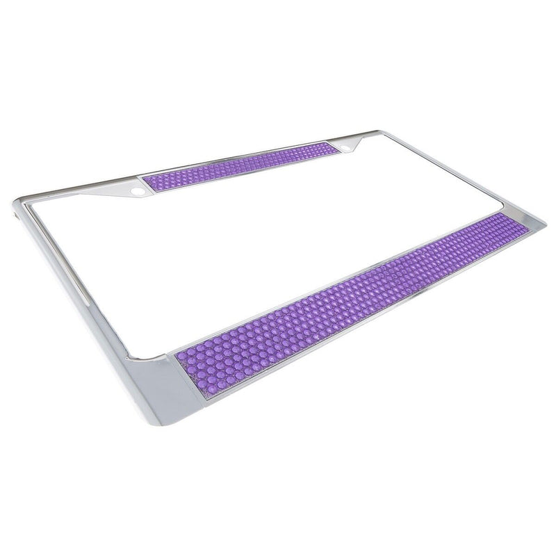 Premium Chrome Purple Bling Crystal Diamond License Plate Frame for Car-Truck