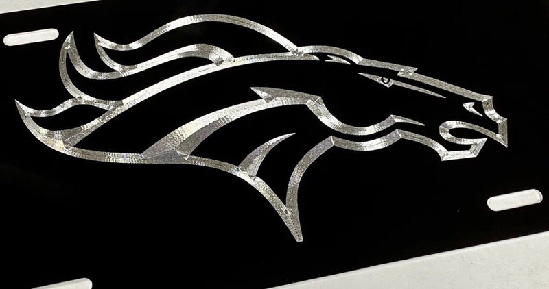 3D Engraved Denver Broncos Car Tag Diamond Etched Black Aluminum License Plate