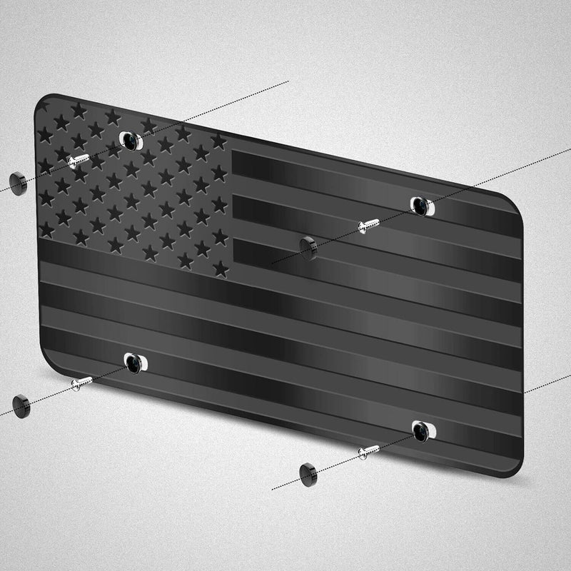 American Flag Embossed Stars and Stripes Aluminum License Plate Black/Matt Black