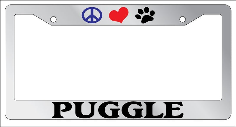 Chrome License Plate Frame Peace Love Paw Puggle Auto Accessory 534  Mod-GRAPH9856236-4895