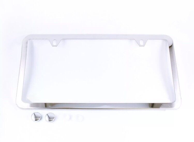 2PCS SLIM CHROME STAINLESS STEEL LICENSE PLATE FRAME SCREW CAP /SLIM 2 HOLE CF-2