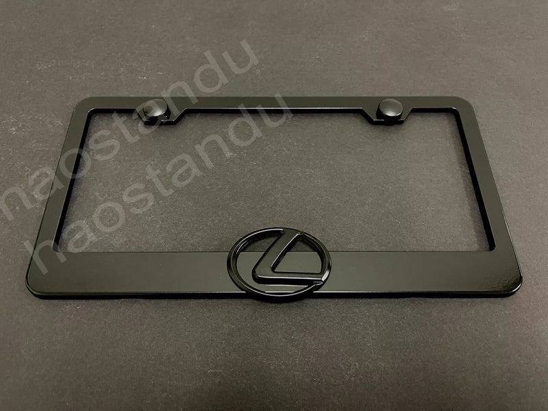 1x Black Lexus Logo 3D Emblem Badge BLACK Stainless License Plate Frame RUST FREE