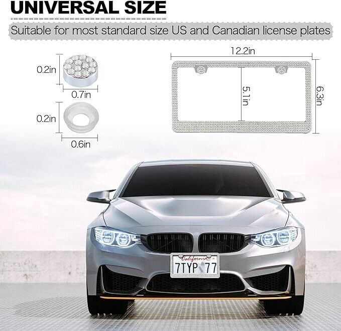2PCS Bling License Plate Frame Glitter Crystal Sparkling Rhinestone Diamond Caps