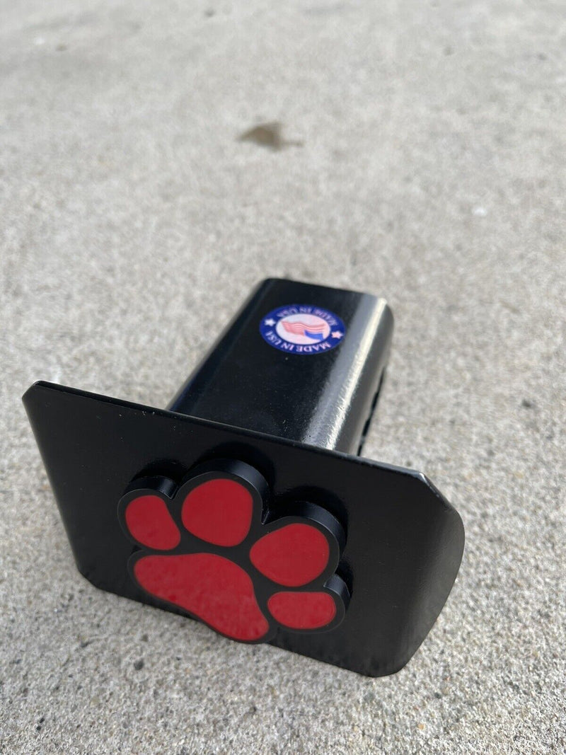 Dog Paw Emblem Metal Trailer Hitch Cover (Fit 2" Receivers, Red & Black)