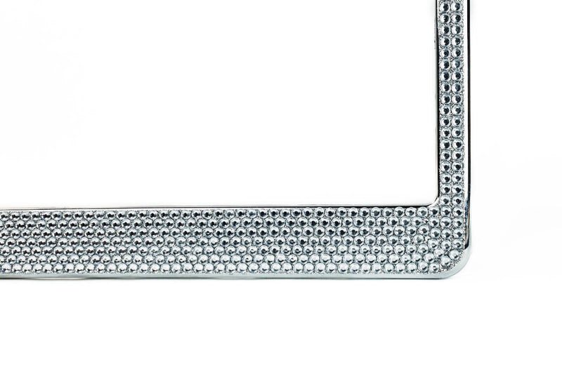 2 Metal All White Silver Bling Glitter Crystal RhineStone LicensePlate Frame Car