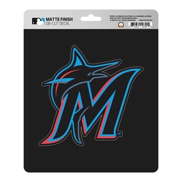 MLB Miami Marlins Decal Matte 5"X6.25" Auto Boat Cooler Luggage