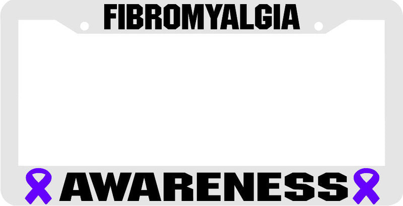 Fibromyalgia Awareness purple ribbon WHITE PLASTIC License Plate Frame