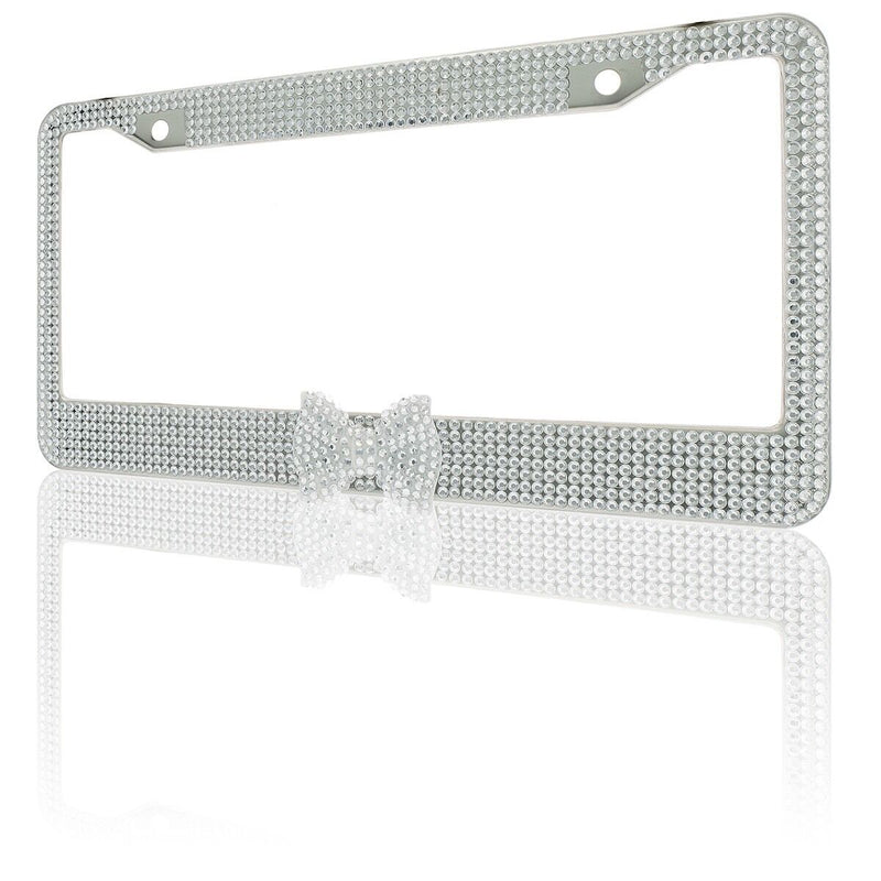 Clear 7 Rows Bling Diamond Crystal License Plate Frame With Clear Bow Tie
