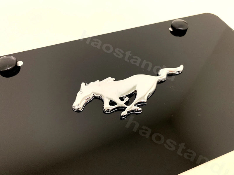 1x 3D "Pony Horse" emblem Aluminum BLACK Color Front Plate RUST FREE