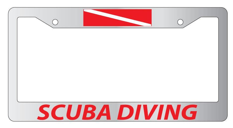 Chrome License Plate Frame SCUBA DIVING (RED) w/FLAG Auto Accessory  Mod-GRAPH9856236-4369