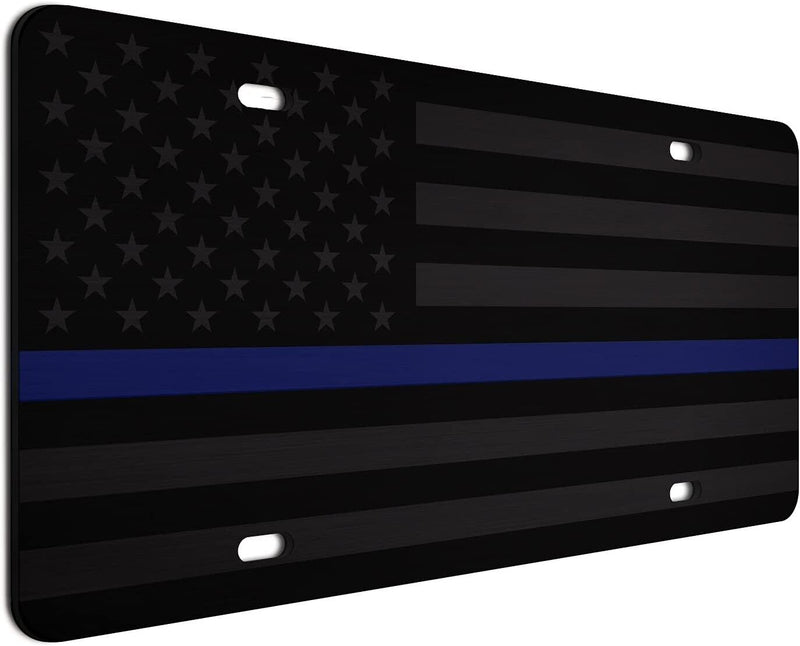 Tactical Thin Blue line American Flag License Plate Matte Black USA Graphics