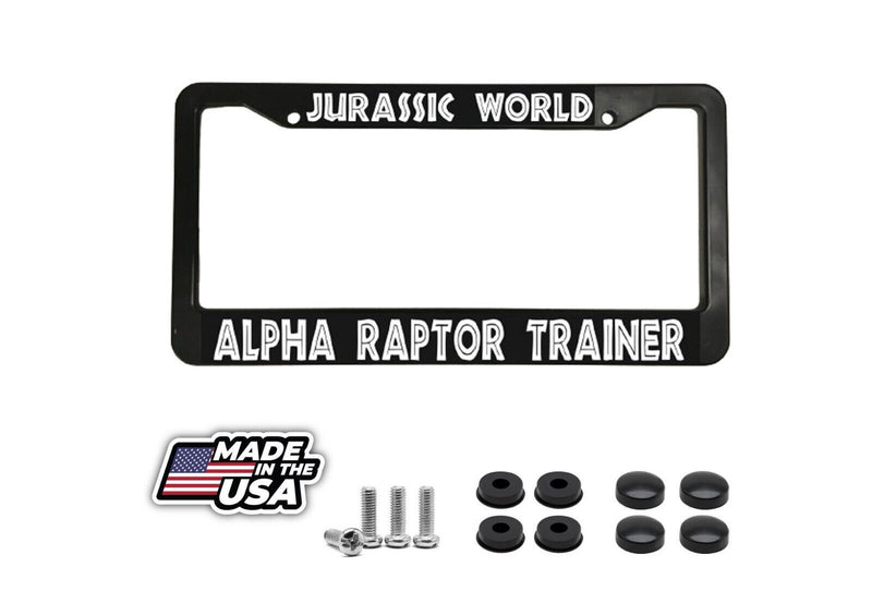 Jurassic World Alpha Raptor Trainer Park Fans Plastic Black License Plate Frame