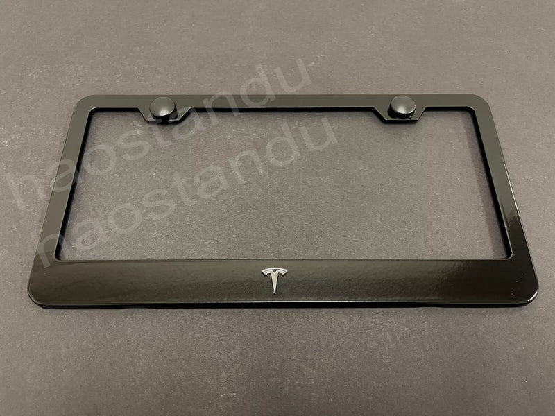 1x Tesla T Logo 3D Emblem Badge BLACK Stainless Metal License Plate Frame RUST FREE