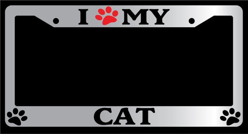 Chrome License Plate Frame I Heart My Cat (Paw) Auto Accessory Novelty -325  Mod-GRAPH9856236-4695