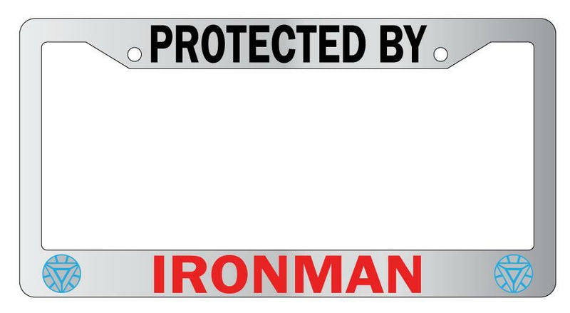 Protected By Ironman Chrome License Plate Frame Auto For Marvel  Mod-GRAPH9856236-5256