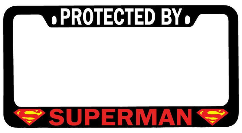 Protected By For Superman Black METAL License Plate Frame Auto DC  Mod-GRAPH9856236-9749