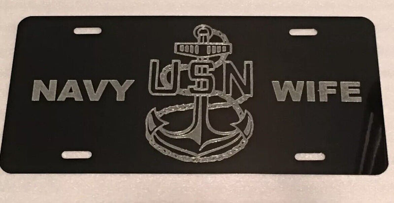 US NAVY NAVY WIFE Car Tag Diamond Etched on Aluminum License Plate