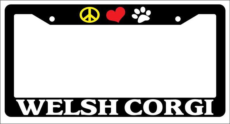 Black License Plate Frame Peace Love Paw Welsh Corgi Auto Accessory 603  Mod-GRAPH9856236-1093