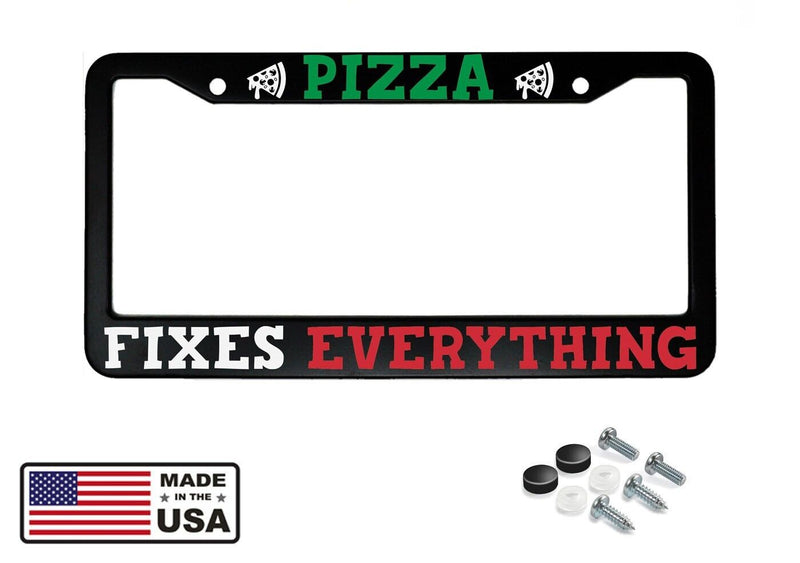 Pizza Fixes Everything Stainless Steel Car License Plate Frame Pizza Lovers