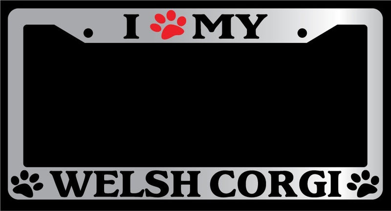 Chrome License Plate Frame I Heart My Welsh Corgi (Paw) Auto Accessory 605  Mod-GRAPH9856236-4727