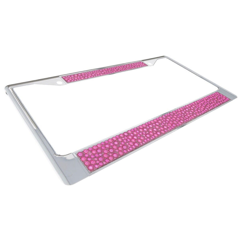 Premium Chrome Mix Hot Pink Bling Crystal Diamond License Plate Frame for Car