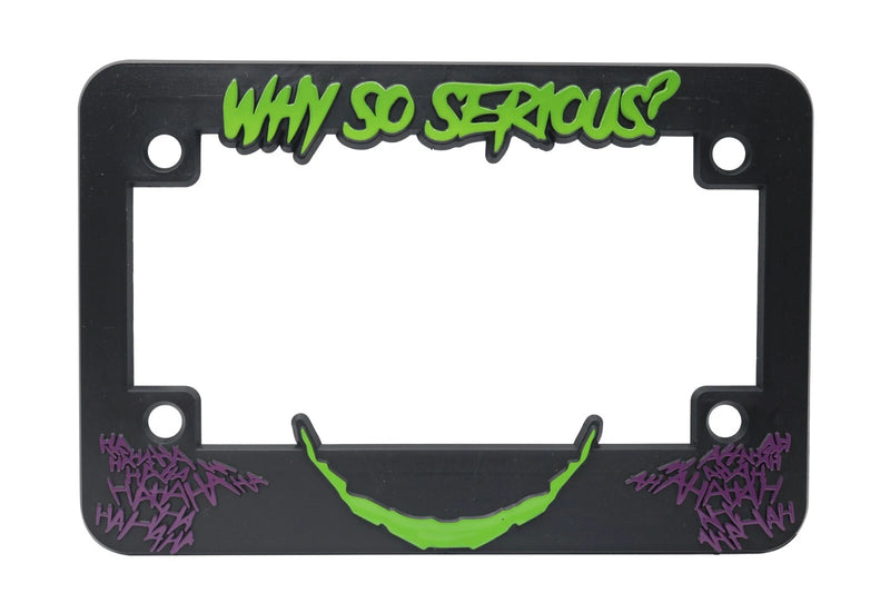 Why So Serious? for Joker Motorcycle 3D Raised License Plate Frame | 1 Pack Motorcycle License Plate Cover | Universal Motorcycle License Plate Holder | Auto Accessories (Lime Green and Purple)