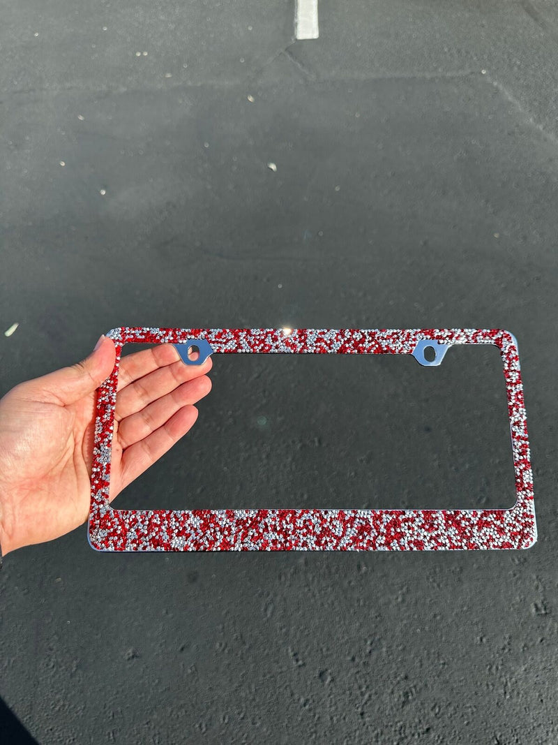 Rocking Bling Crystal Diamond Rhinestone License Plate Frame Red / Silver