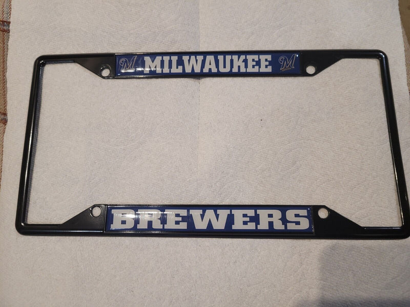 MLB Milwaukee Brewers Black Metal License Plate Frame "Old Logo"