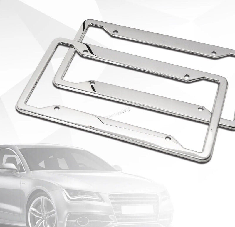2x Stainless Steel License Plate Frame Holder Chrome Car Tag Cover US Universal